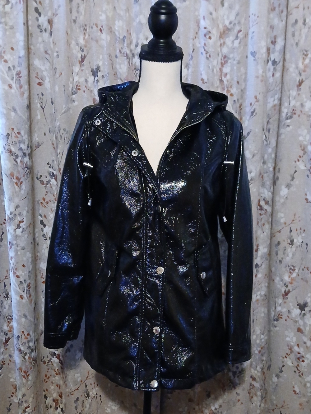New Look Black Patent Hooded Utility Jacket - Women